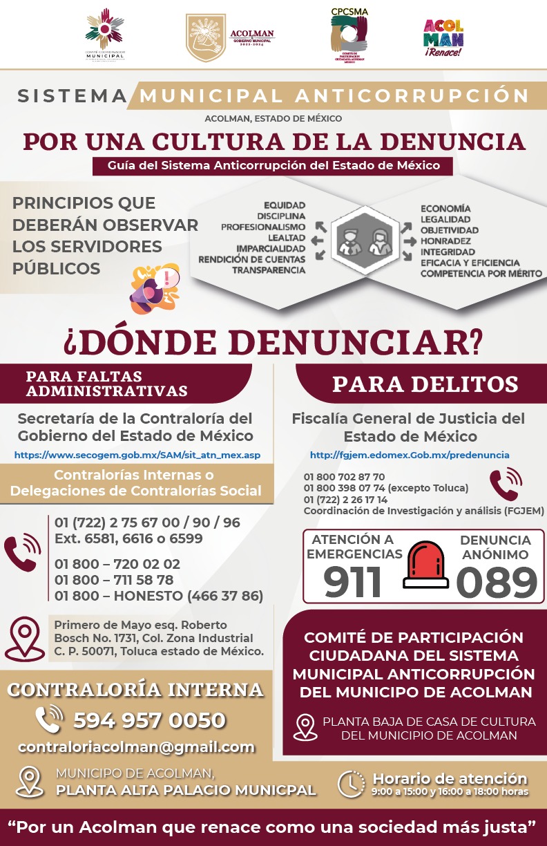 DIFUSIÓN DEL CARTEL POR UNA CULTURA DE LA DENUNCIA EN LA ADMINISTRACIÓN MUNICIPAL Y COMUNIDADES