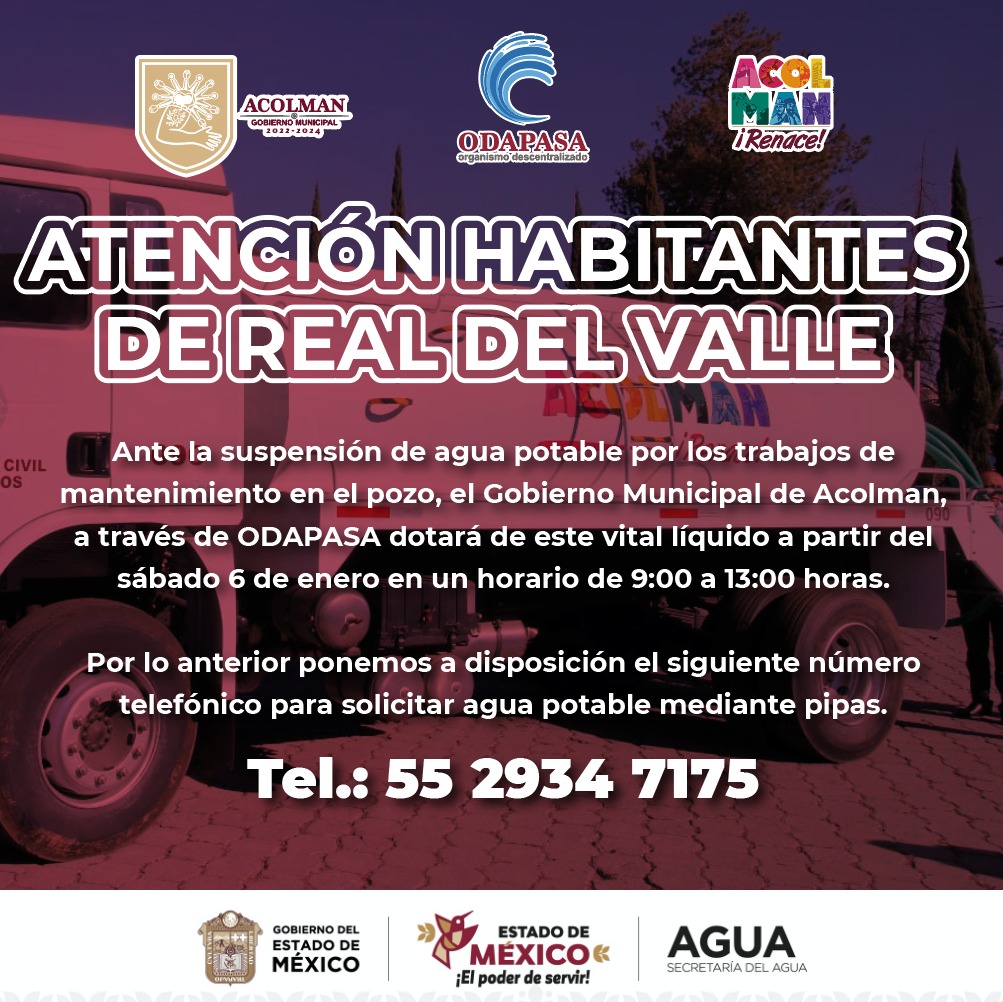 Imagen de Llevarán pipas con agua a vecinos de Real del Valle por mantenimiento al pozo
